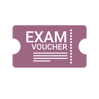 A pink exam voucher sitting on top of a green background.