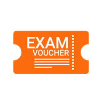 A orange exam voucher on top of a green background.